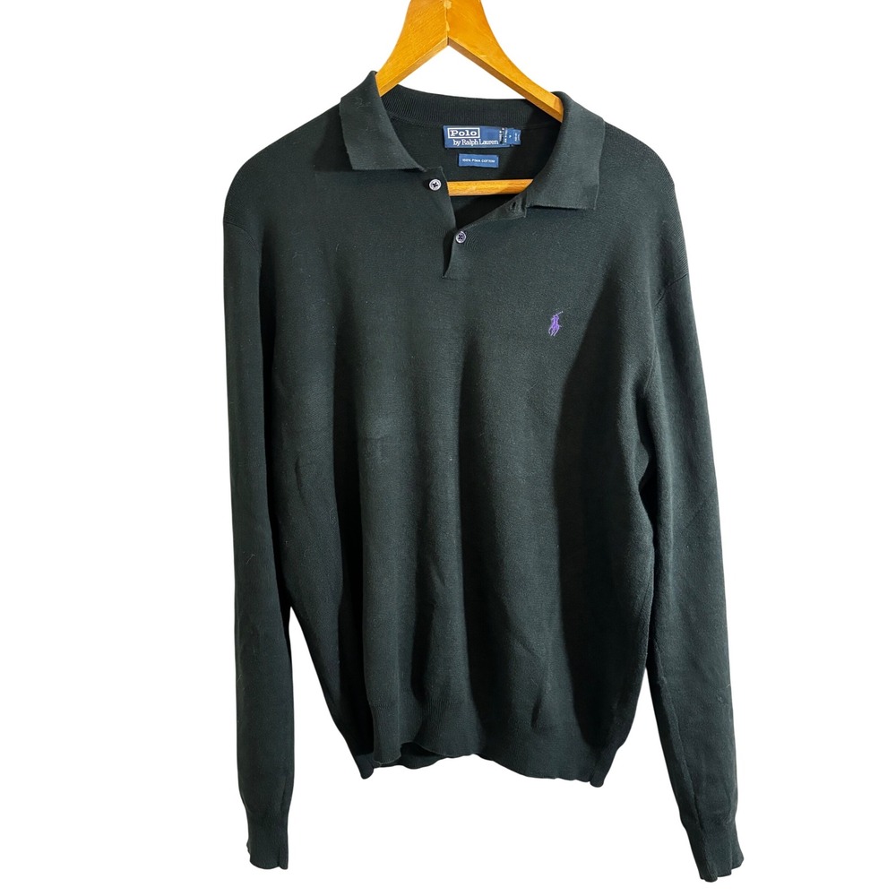 Polo Ralph Lauren Pima Cotton Polo Shirt Long‎ Sleeve Mens L Purple Logo